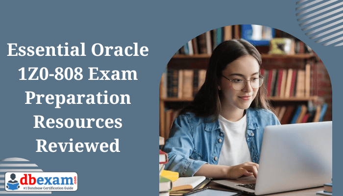 Student studying online resources for Oracle 1Z0-808 exam.